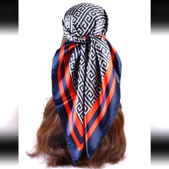 Geometric Patterned Silk  Feel Scarf - Picture 1 of 7